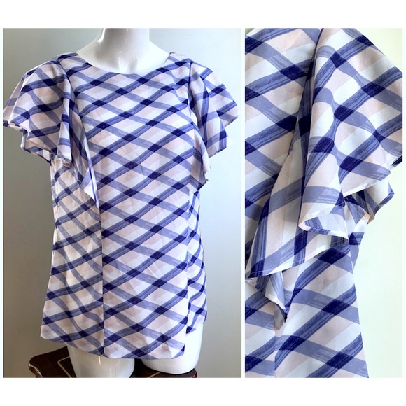Banana Republic Tops - Banana Republic Lucia V-Neck Ruffle Blouse Plaid